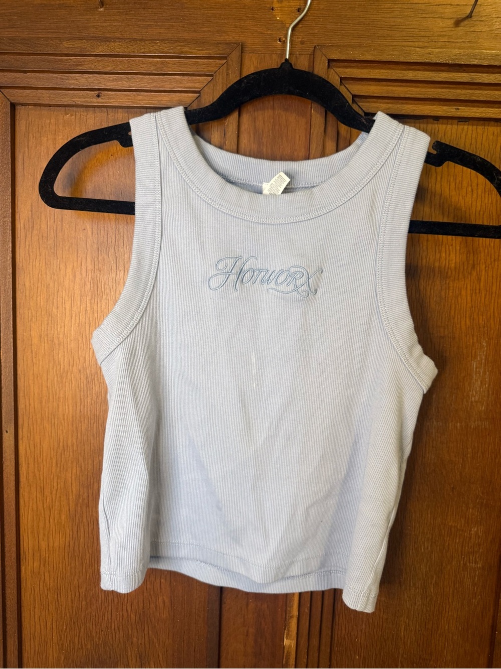 Light Blue Ribbed Hotworx Tank Top with Script Embroidery